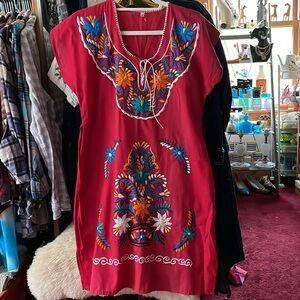 Red Mexican embroidered dress